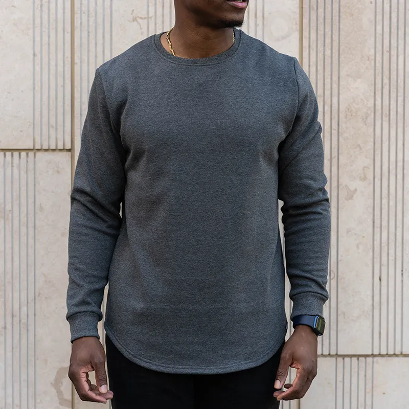021 ESSENTIAL DROP CUT CREWNECK - DARK HEATHER