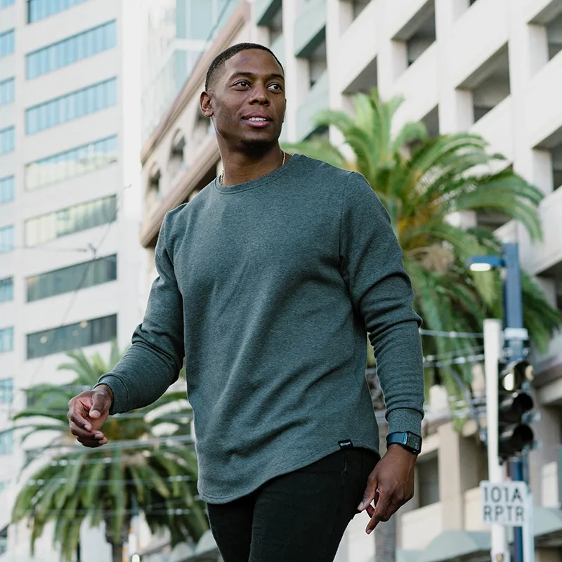 021 ESSENTIAL DROP CUT CREWNECK - DARK HEATHER