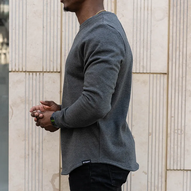 021 ESSENTIAL DROP CUT CREWNECK - DARK HEATHER