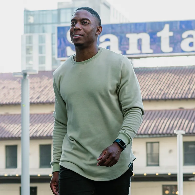 021 ESSENTIAL DROP CUT CREWNECK - OLIVE GREEN