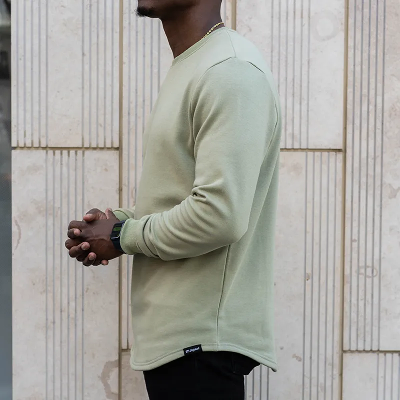 021 ESSENTIAL DROP CUT CREWNECK - OLIVE GREEN