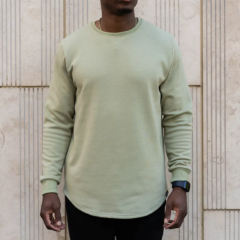 021 ESSENTIAL DROP CUT CREWNECK - OLIVE GREEN