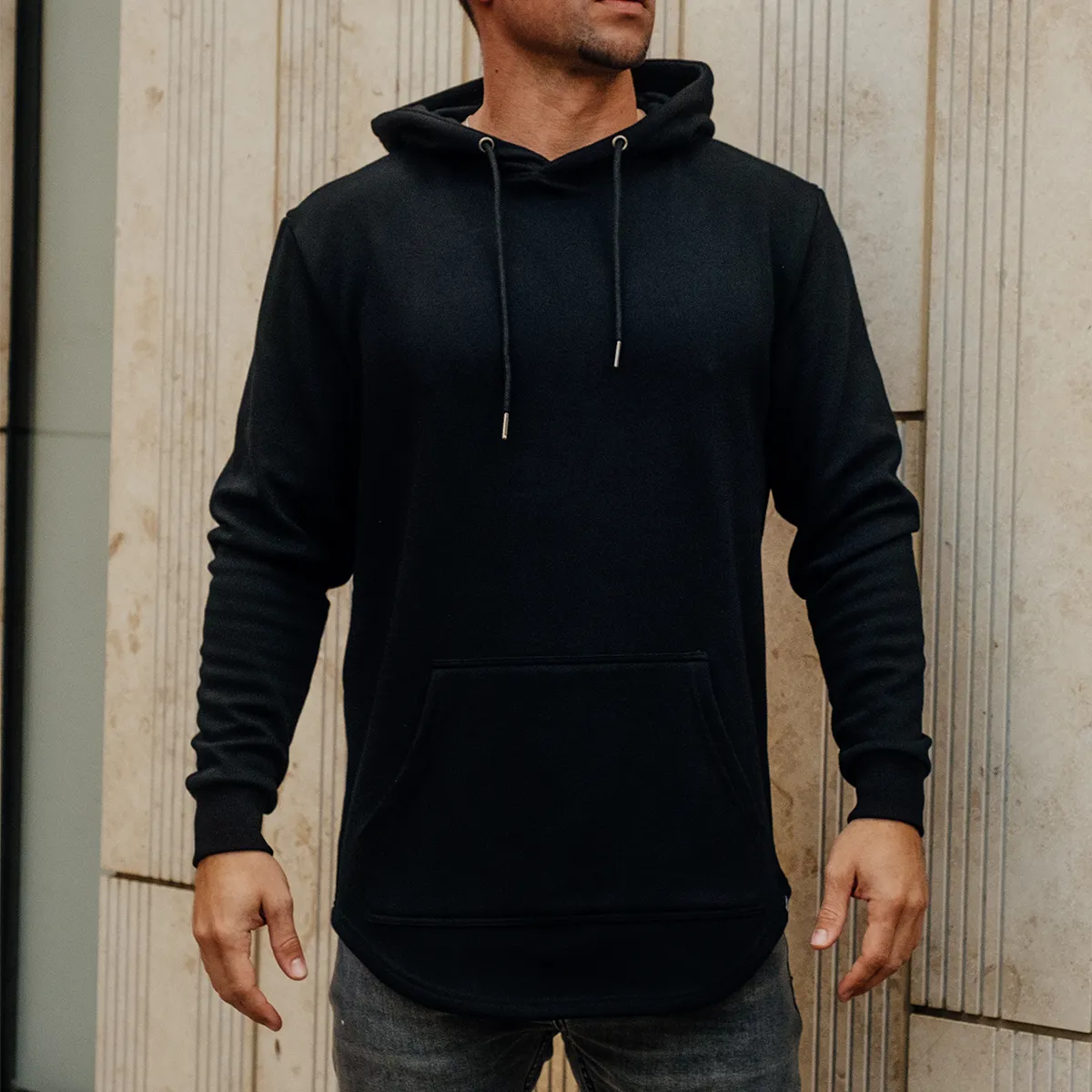 021 ESSENTIAL DROP CUT HOODIE - BLACK