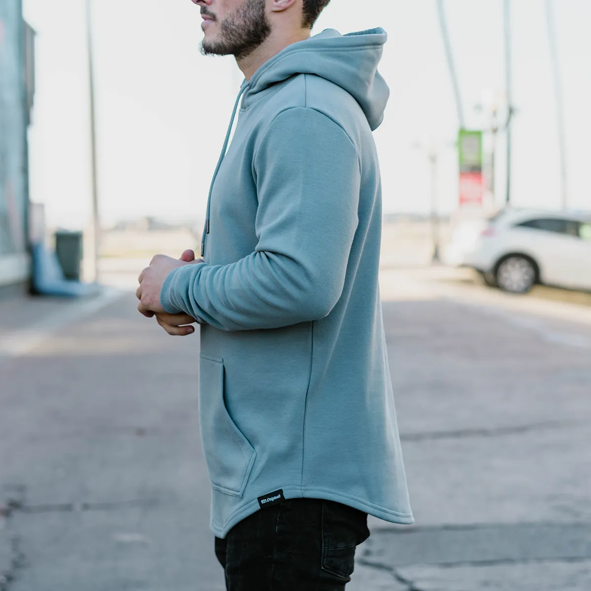 021 ESSENTIAL DROP CUT HOODIE - BLUE STEEL