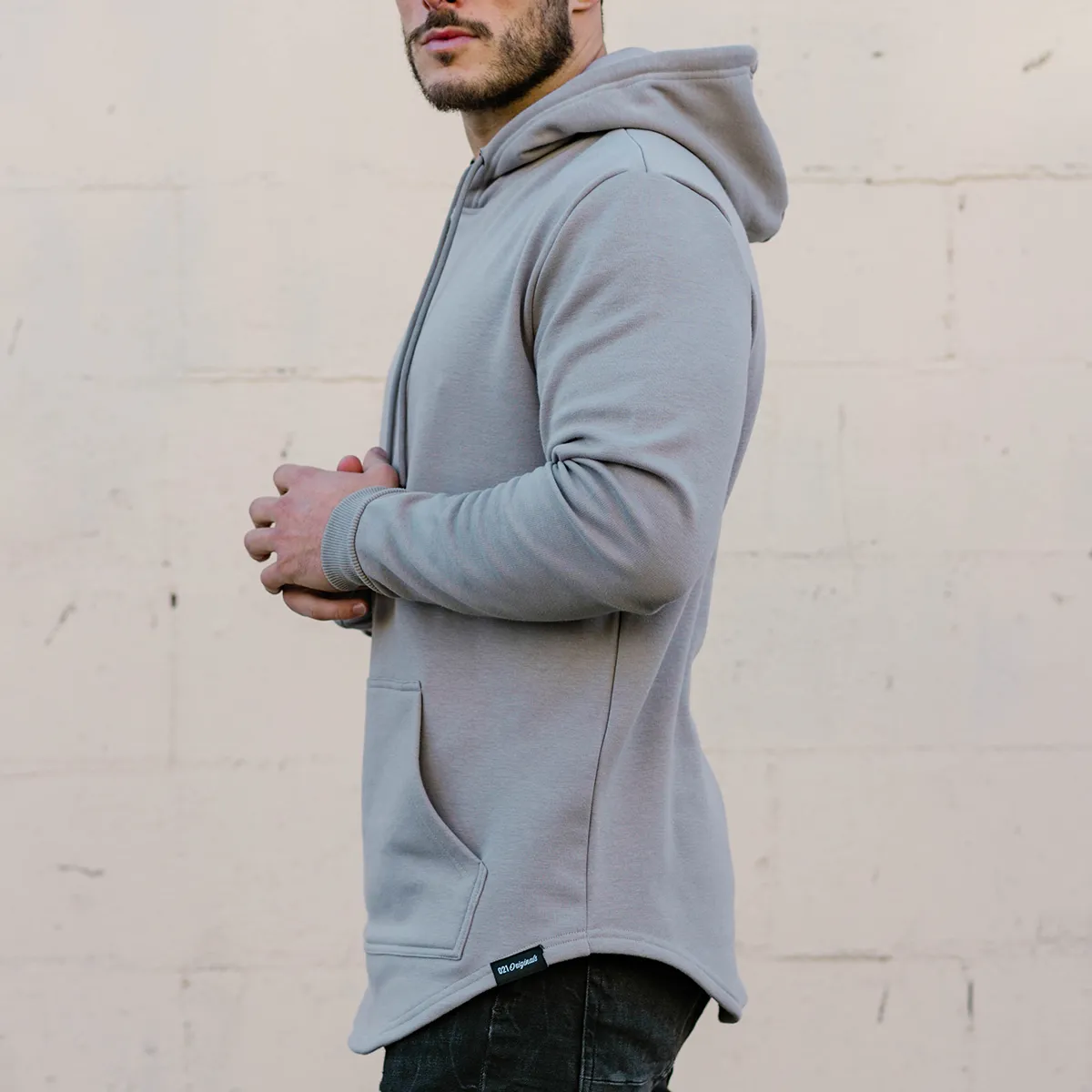 021 ESSENTIAL DROP CUT HOODIE - CEMENT