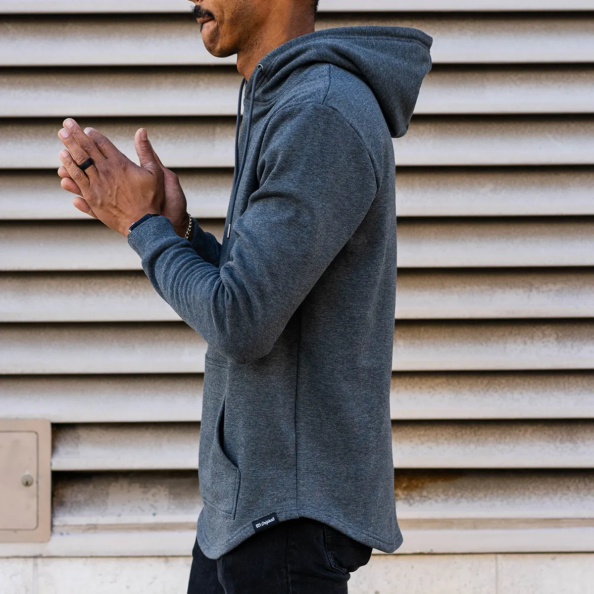 021 ESSENTIAL DROP CUT HOODIE - DARK HEATHER
