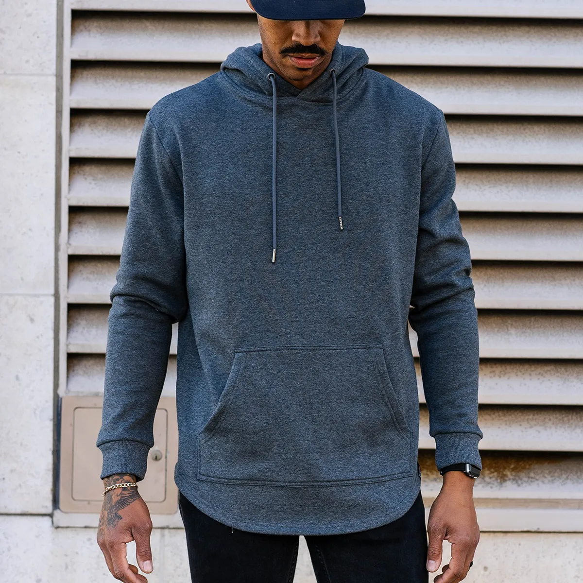 021 ESSENTIAL DROP CUT HOODIE - DARK HEATHER