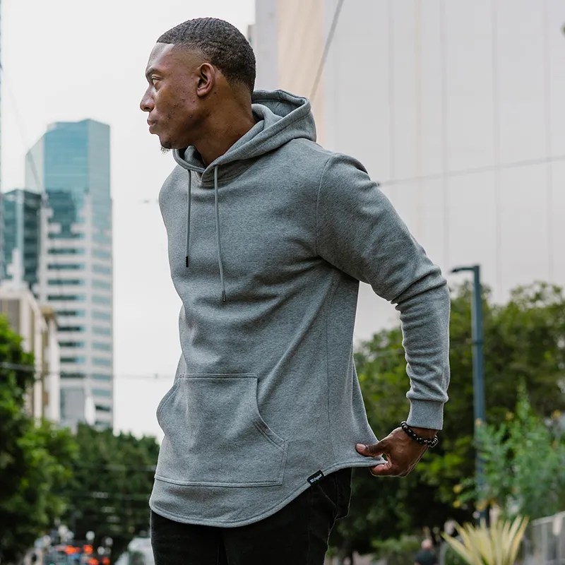 021 ESSENTIAL DROP CUT HOODIE - HEATHER GREY