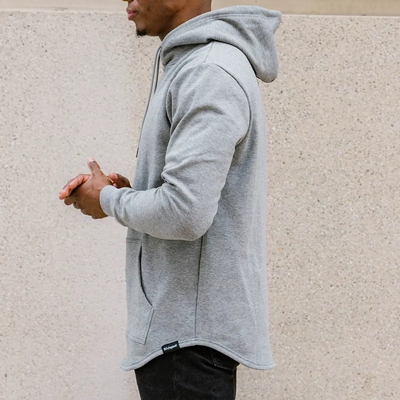 021 ESSENTIAL DROP CUT HOODIE - HEATHER GREY