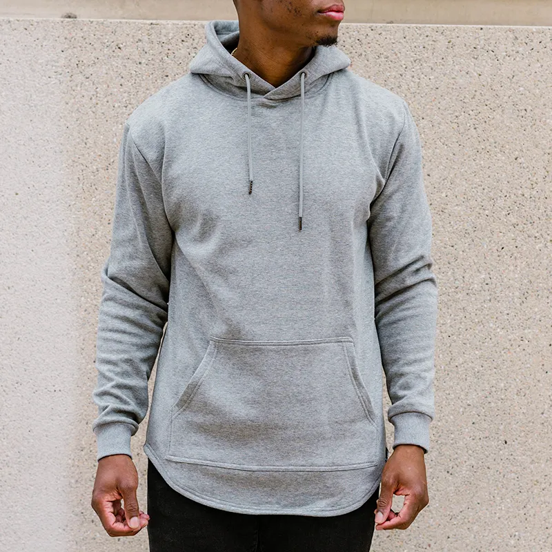 021 ESSENTIAL DROP CUT HOODIE - HEATHER GREY