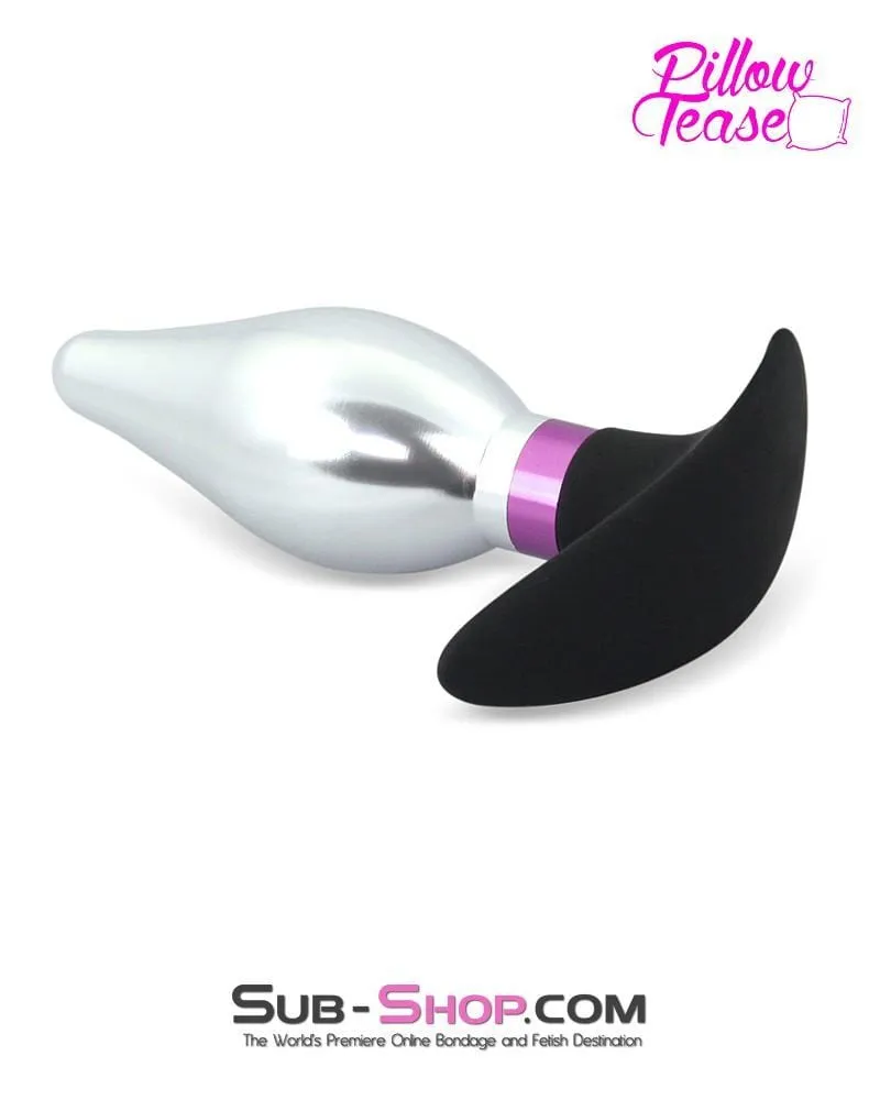 0382E-SIS      Sissy Dare Flare Purple and Polished Aluminum Butt Plug with Silicone Base