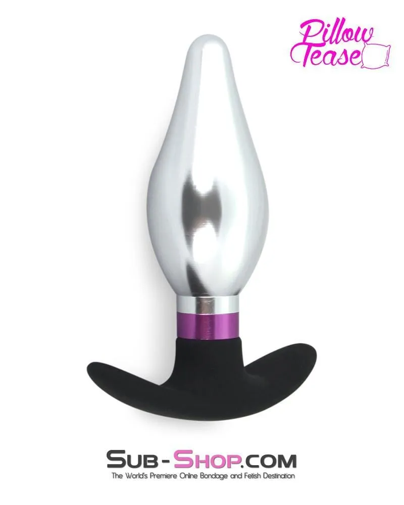 0382E-SIS      Sissy Dare Flare Purple and Polished Aluminum Butt Plug with Silicone Base