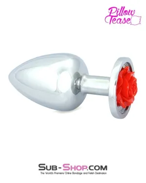 0493E      Large Red Rose Base Chrome Anal Plug - MEGA Deal
