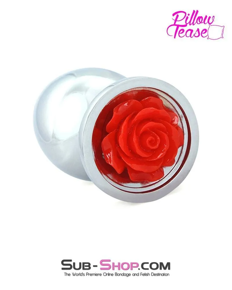 0493E-SIS      Sissy Harlot Large Red Rose Base Chrome Anal Plug