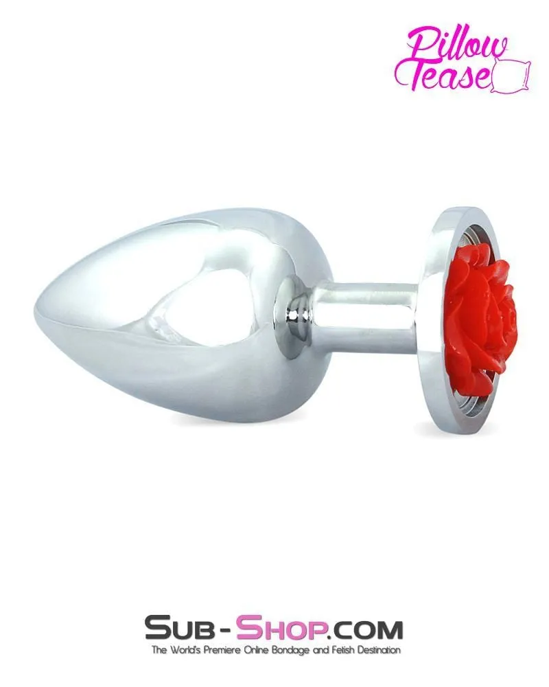 0493E-SIS      Sissy Harlot Large Red Rose Base Chrome Anal Plug
