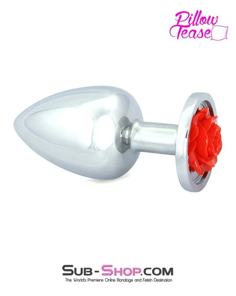 0493E-SIS      Sissy Harlot Large Red Rose Base Chrome Anal Plug