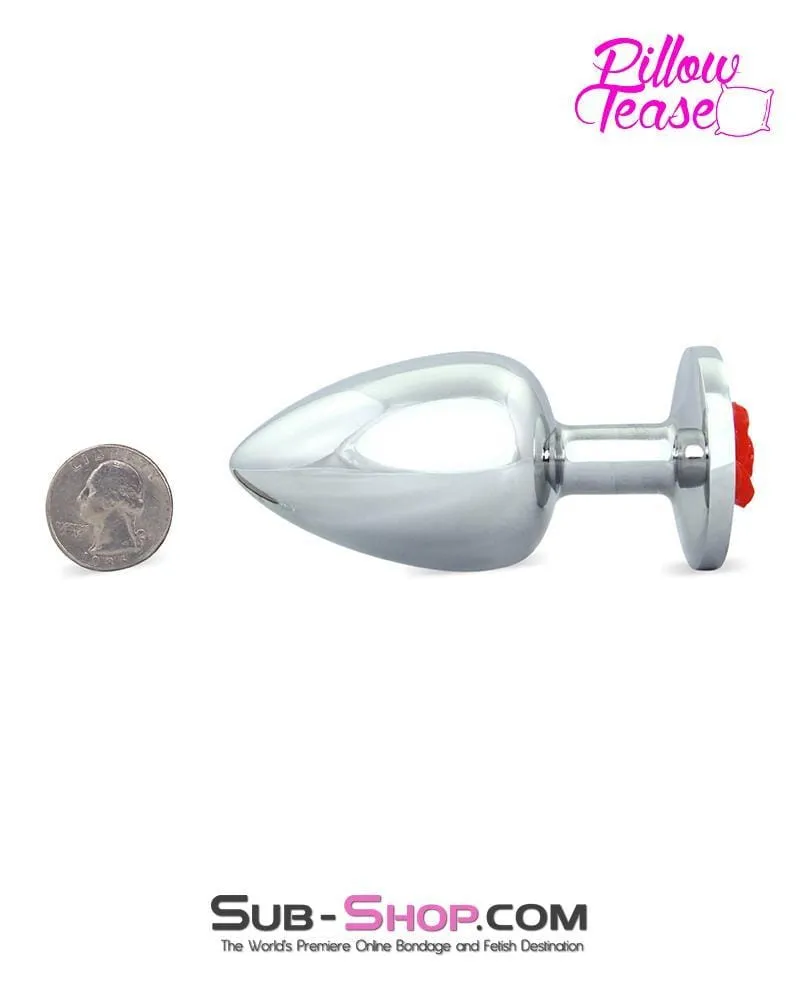 0493E-SIS      Sissy Harlot Large Red Rose Base Chrome Anal Plug