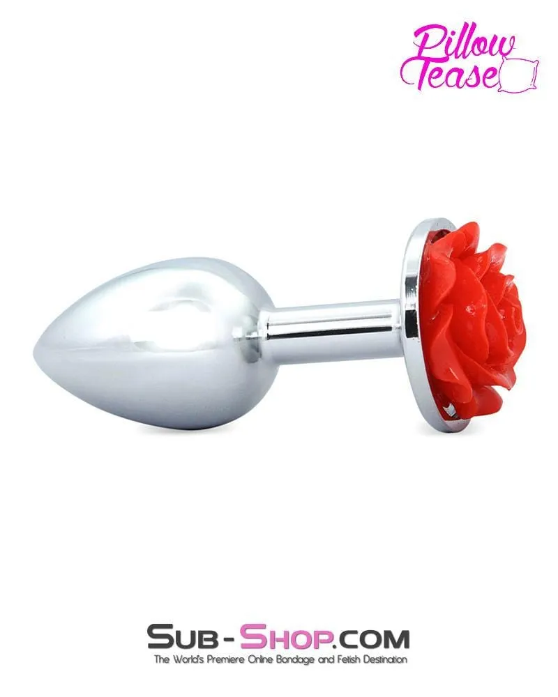 0494E      Small Red Rose Base Chrome Anal Plug - LAST CHANCE - Final Closeout!