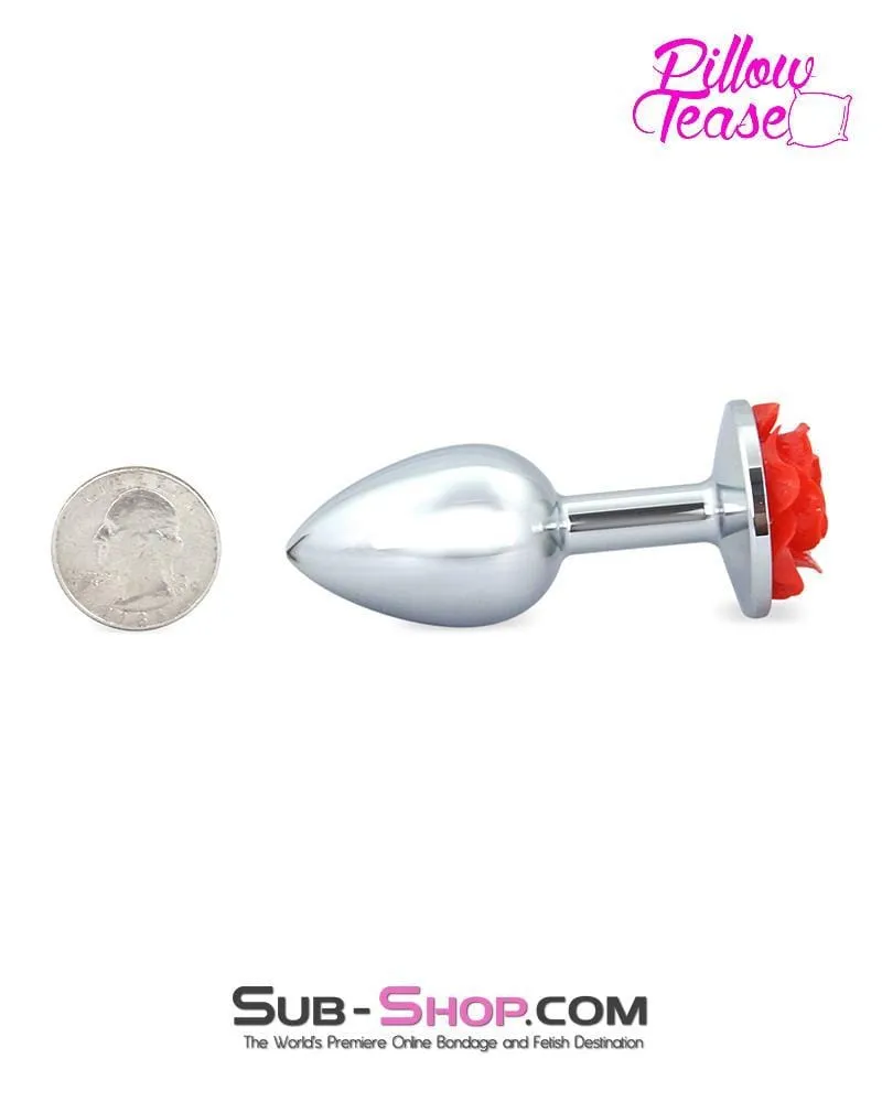 0494E      Small Red Rose Base Chrome Anal Plug - LAST CHANCE - Final Closeout!