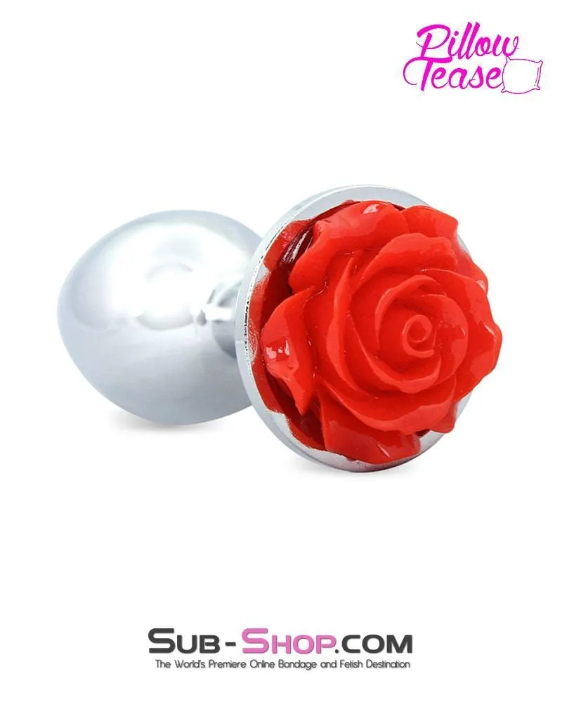 0494E      Small Red Rose Base Chrome Anal Plug - LAST CHANCE - Final Closeout!