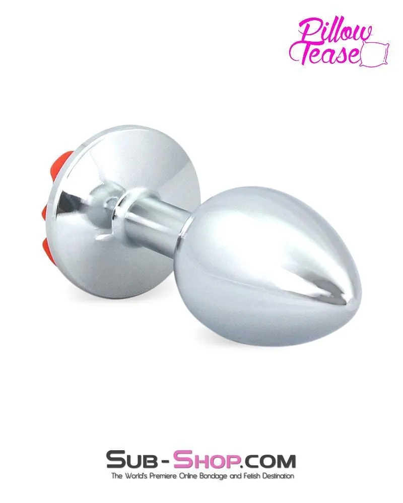 0494E      Small Red Rose Base Chrome Anal Plug - LAST CHANCE - Final Closeout!