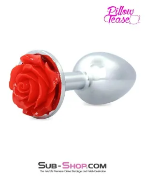 0494E      Small Red Rose Base Chrome Anal Plug - LAST CHANCE - Final Closeout!