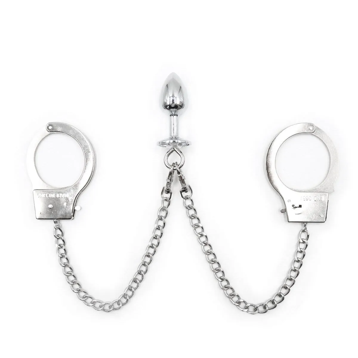 1714MQ      Handcuffs Attached to Crystal Base Butt Plug Set - MEGA Deal
