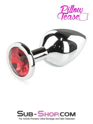 1854M      Chromed Light Weight Ruby Red Crystal Tipped Butt Plug, Medium