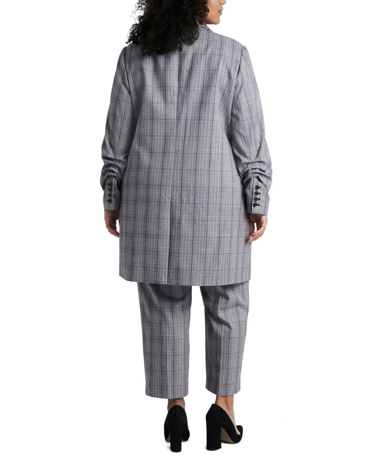 1.STATE Plus Size Ruched Sleeve Longer Length Open Topper Jacket