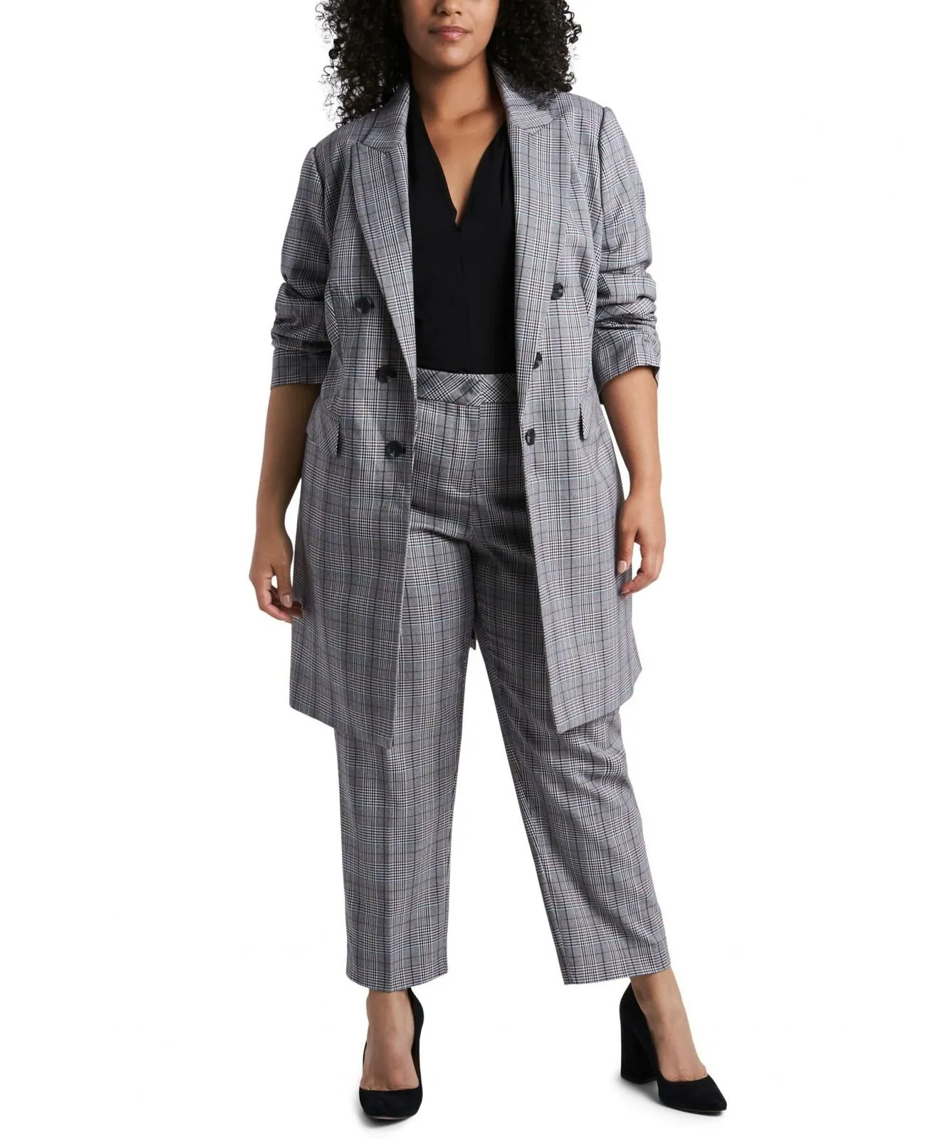 1.STATE Plus Size Ruched Sleeve Longer Length Open Topper Jacket