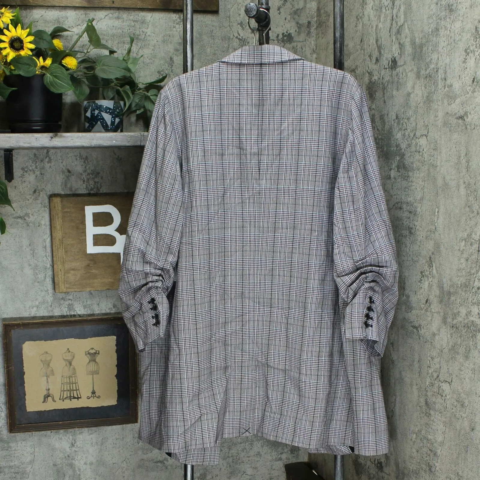 1.STATE Plus Size Ruched Sleeve Longer Length Open Topper Jacket