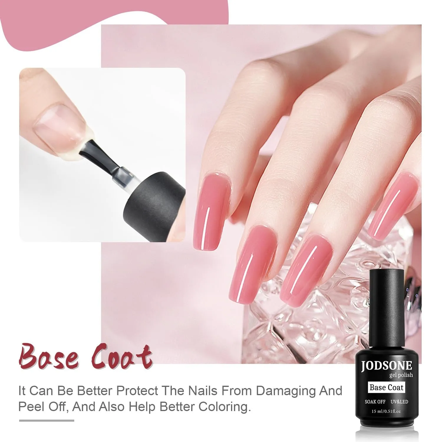 2 Bottles of Top Coat Base Coat Set No Wipe Foundation Combination Bright Surface at Home DIY Nail Salon Girl Gift