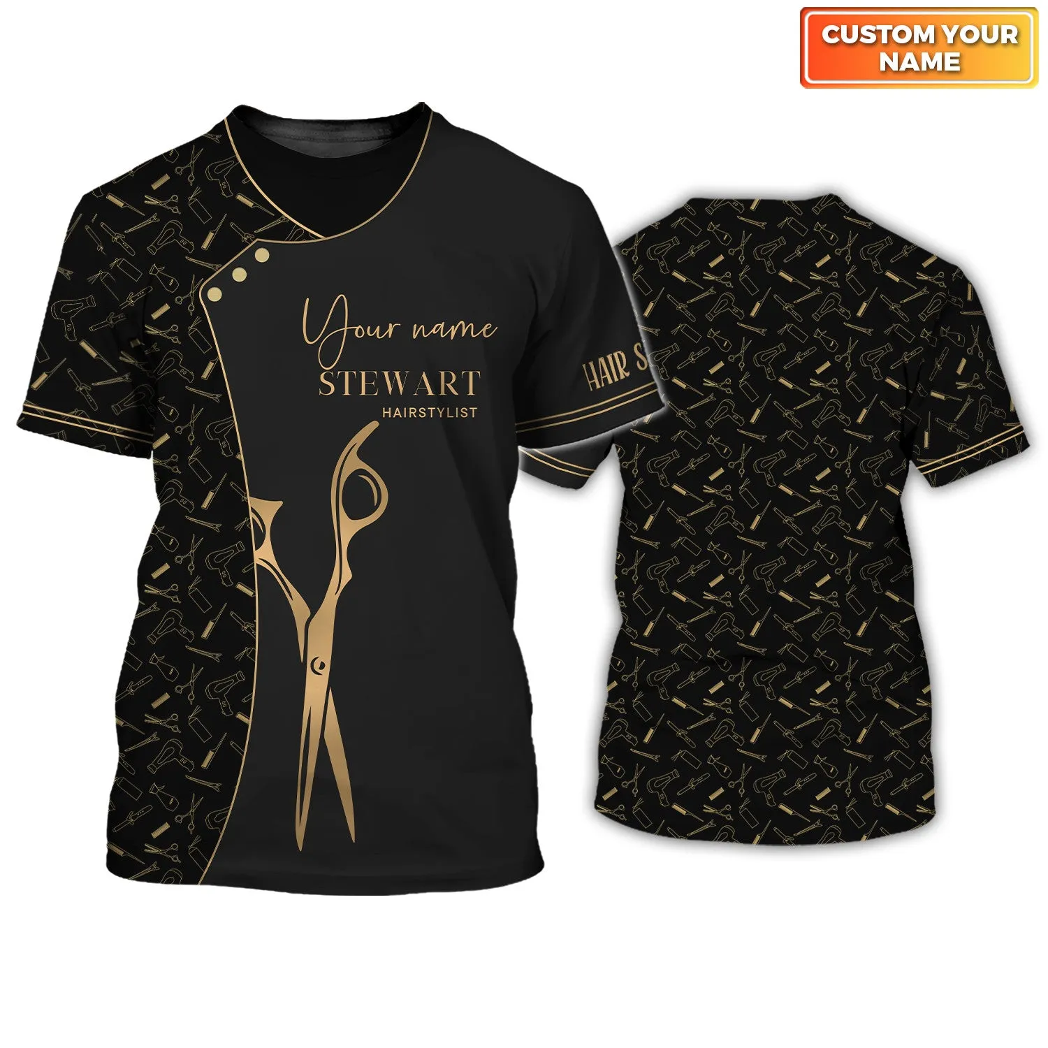 2 Fashion Custom Hair Uniform Hairdresser Tee Shirt Hairstylist Tools T-Shirts (Non workwear)