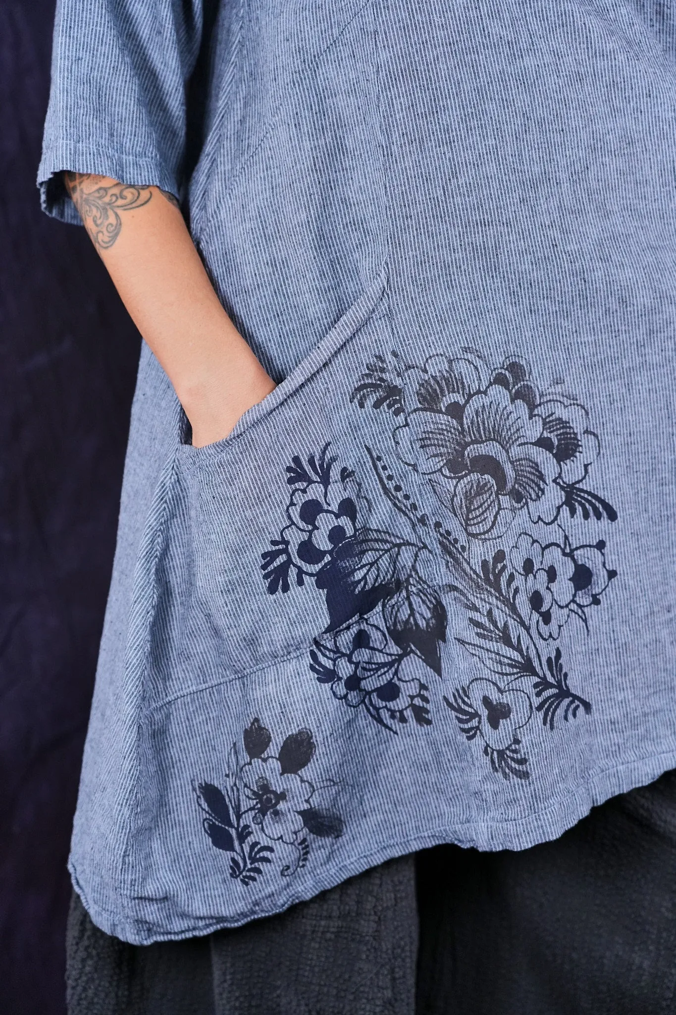 2133 Striped Crossover Tunic Sky