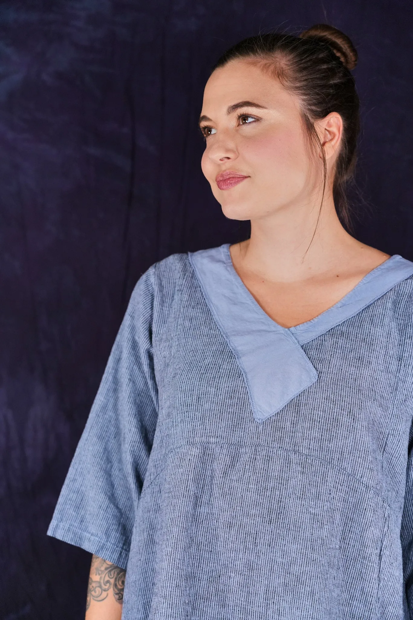 2133 Striped Crossover Tunic Sky