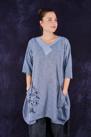 2133 Striped Crossover Tunic Sky