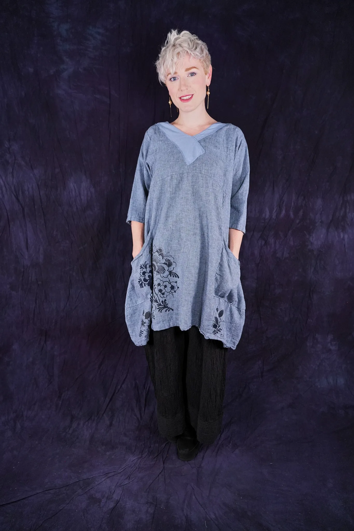 2133 Striped Crossover Tunic Sky