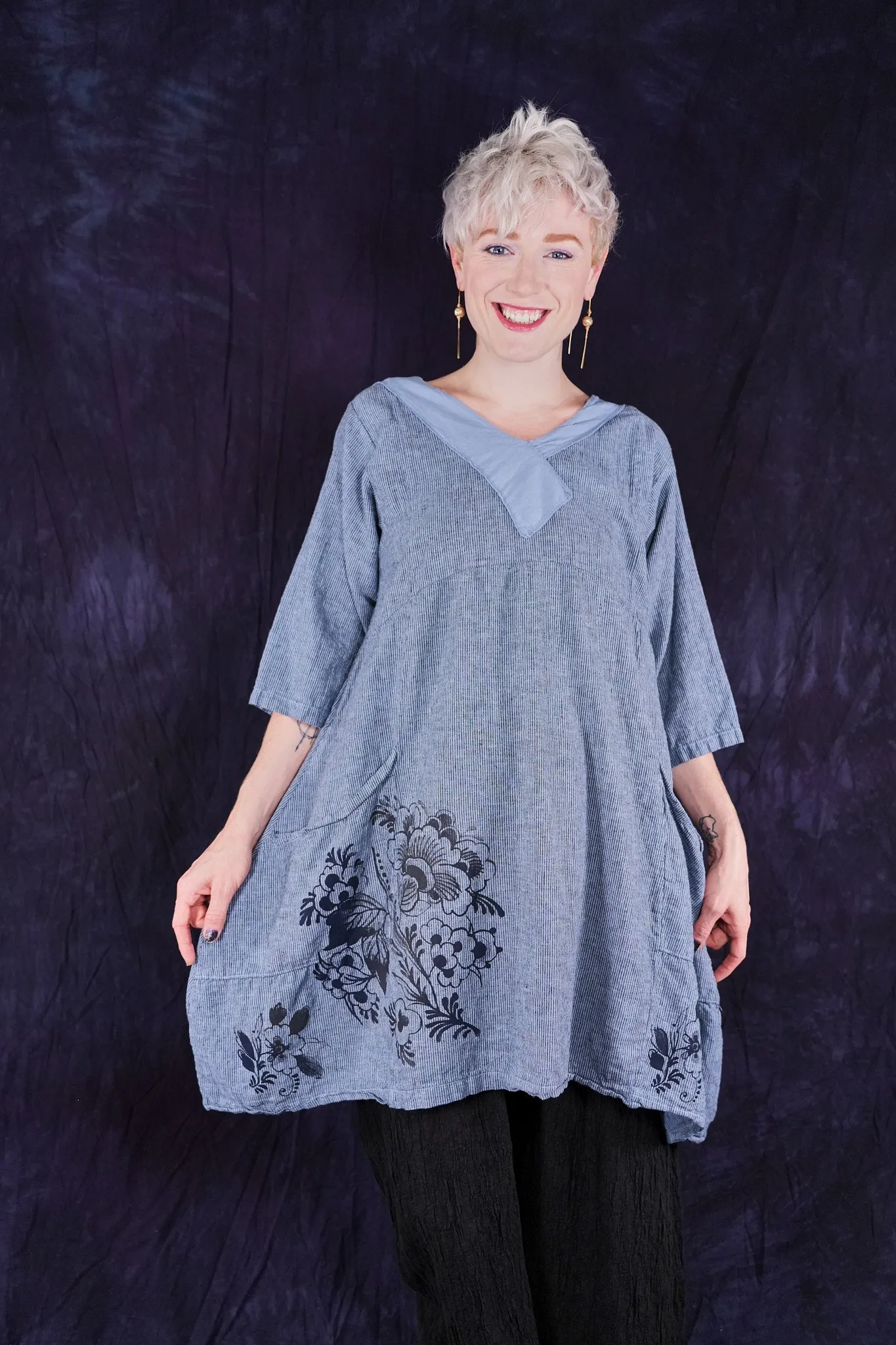 2133 Striped Crossover Tunic Sky
