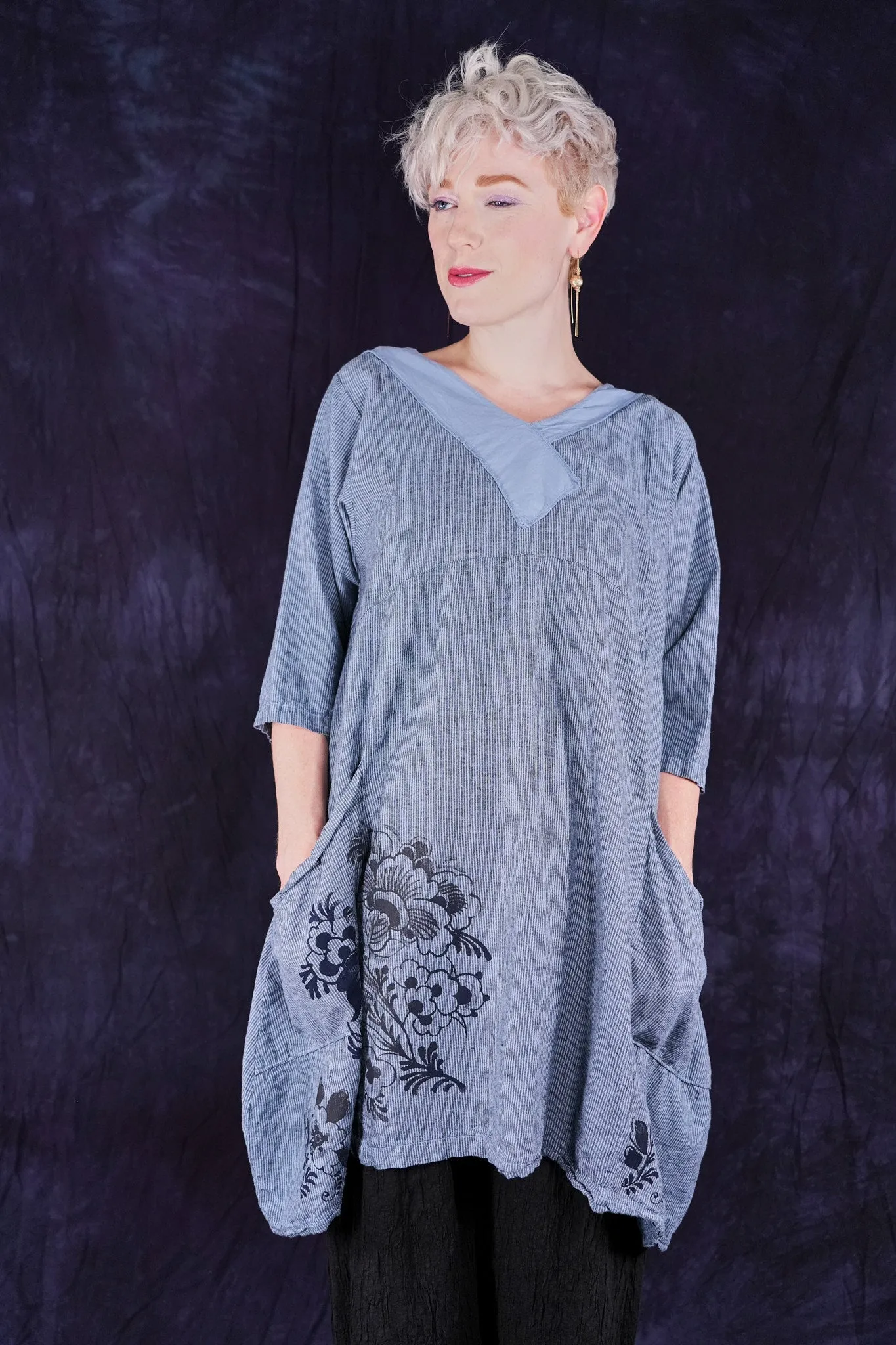 2133 Striped Crossover Tunic Sky