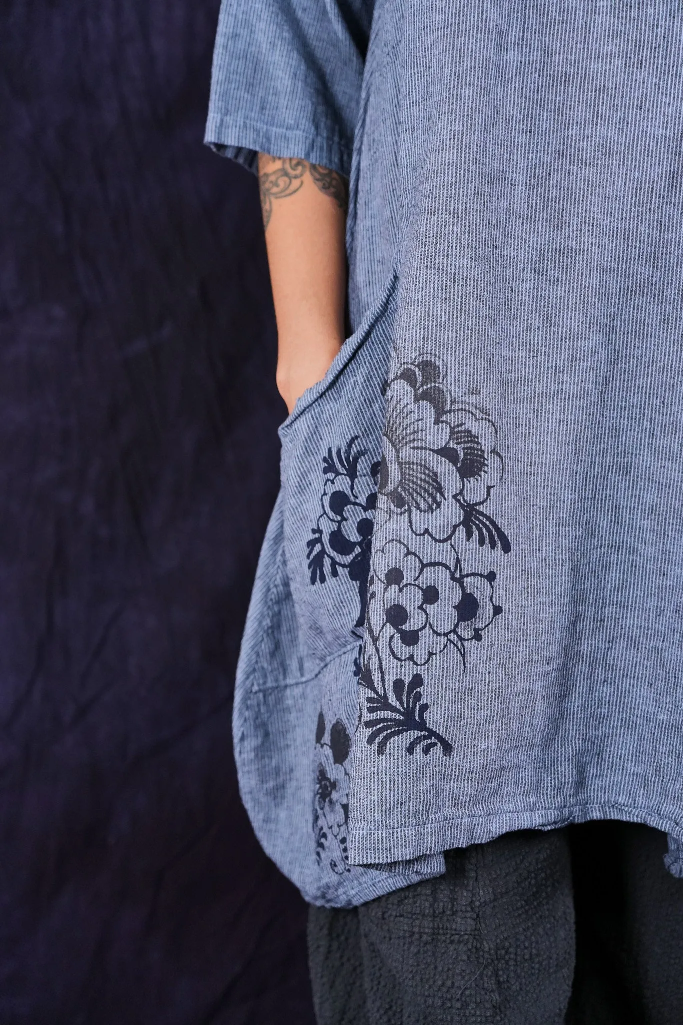 2133 Striped Crossover Tunic Sky