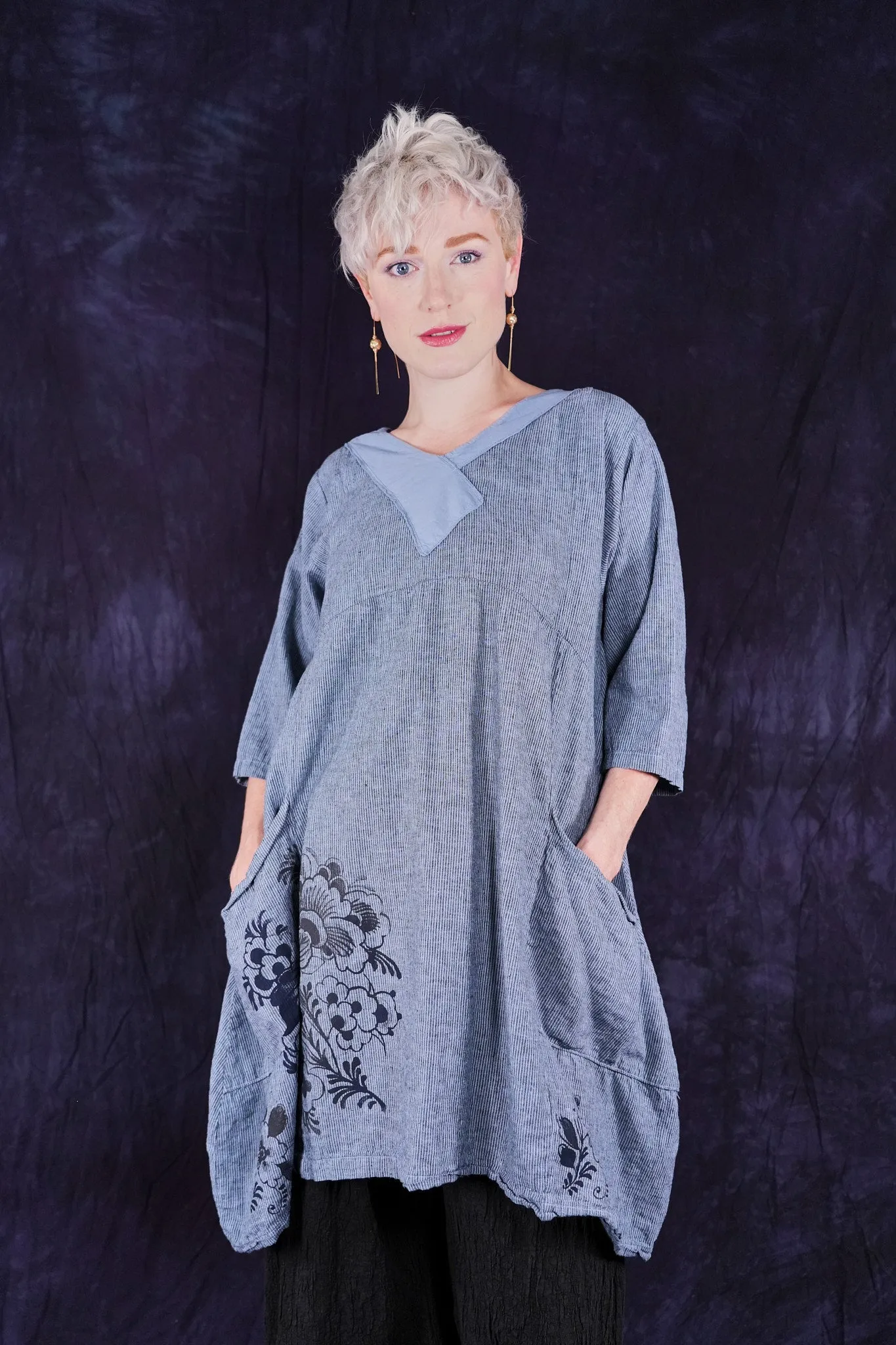 2133 Striped Crossover Tunic Sky