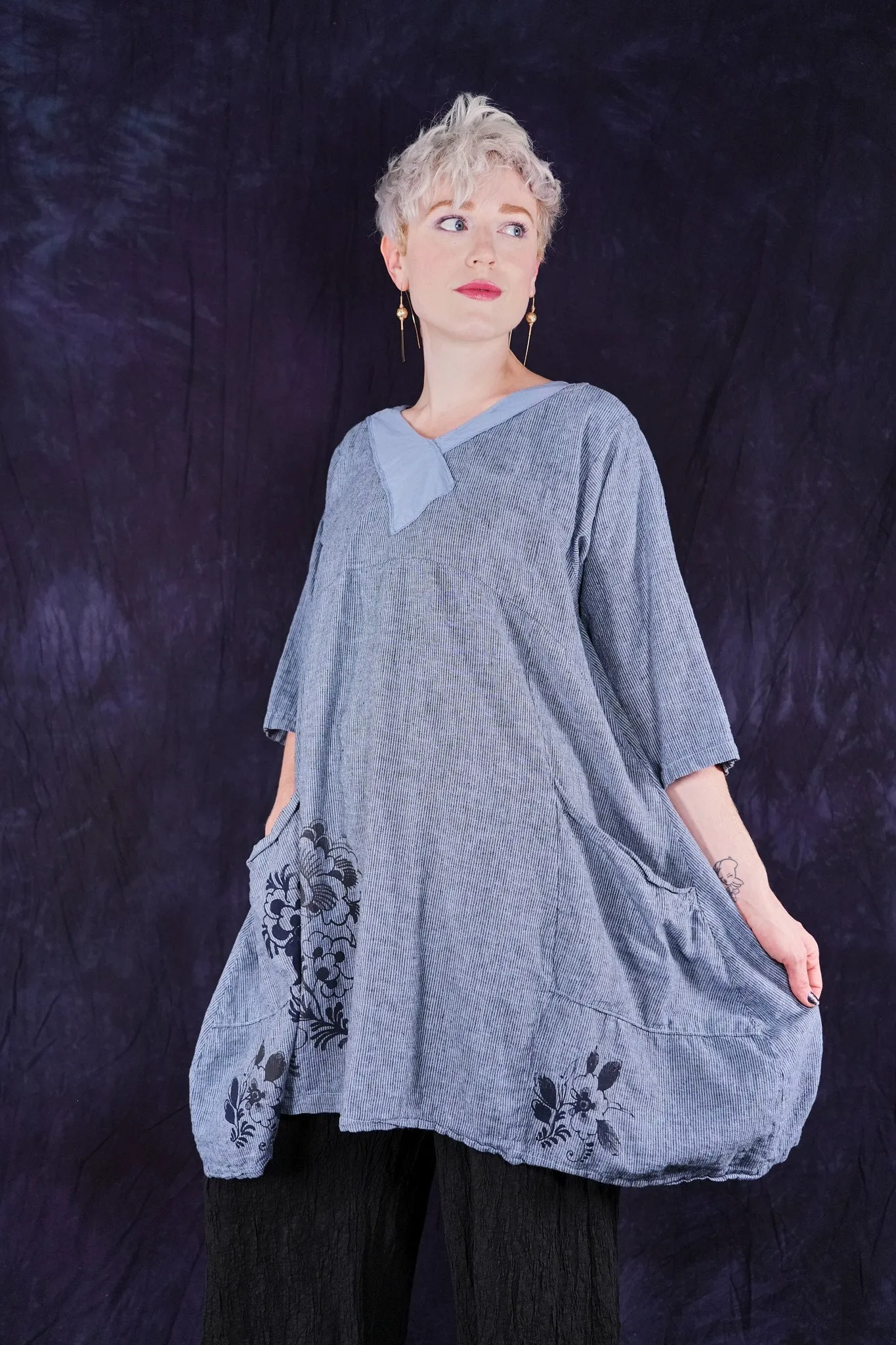 2133 Striped Crossover Tunic Sky
