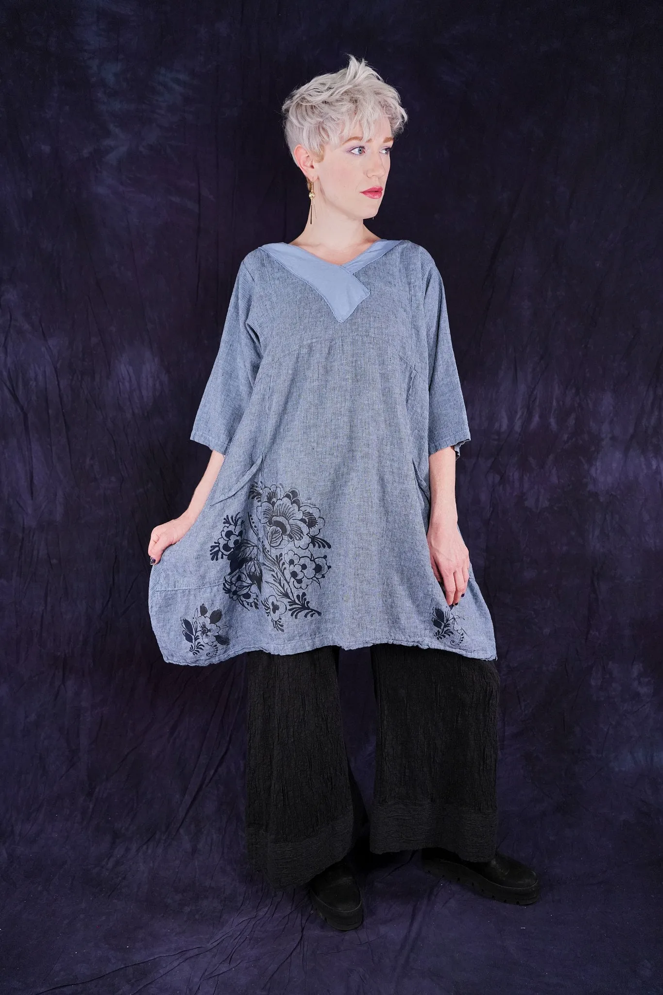 2133 Striped Crossover Tunic Sky