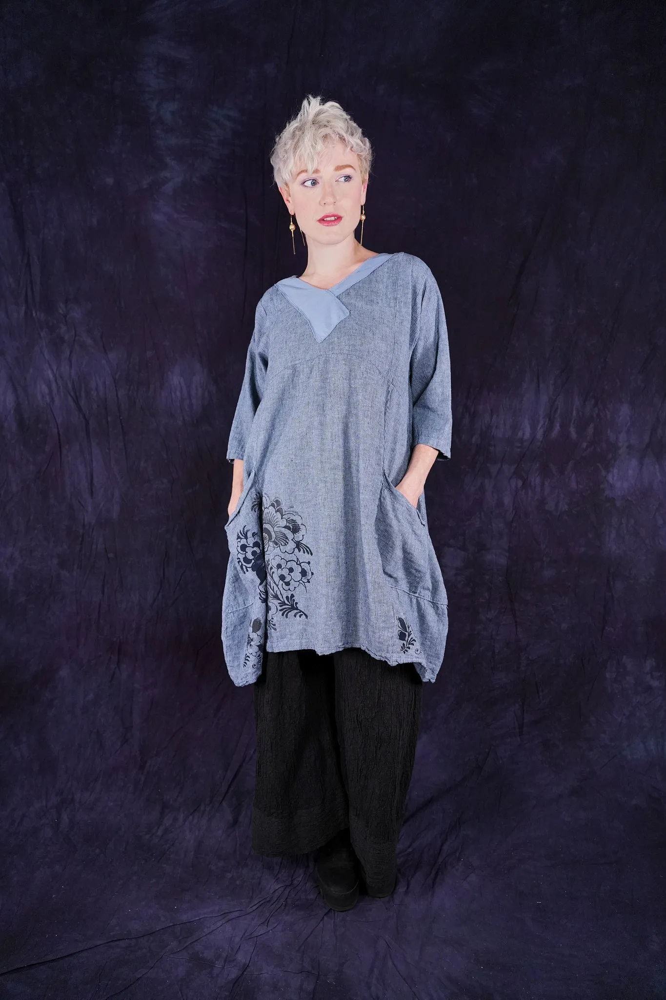 2133 Striped Crossover Tunic Sky
