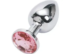 2309HS     Chromed Steel Crystal Anal Plug, Small Plug, Fuchsia Crystal