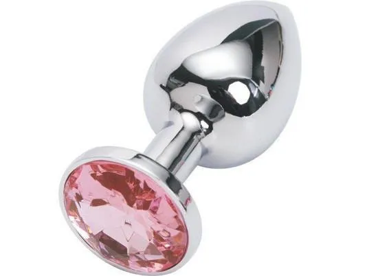 2309HS     Chromed Steel Crystal Anal Plug, Small Plug, Fuchsia Crystal