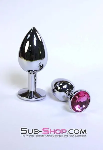 2309HS-SIS      Sissy Boy Chromed Steel Crystal Anal Plug, Small Plug, Fuchsia Crystal