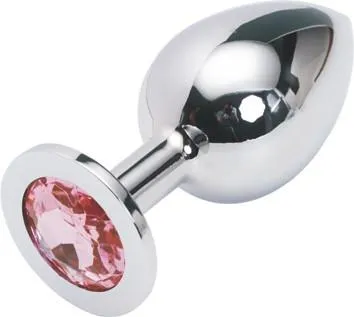 2310HS    Chromed Steel Crystal Anal Plug, Large Plug, Fuchsia Crystal