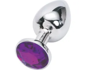 2311HS    Chromed Steel Crystal Anal Plug, Small Plug, Amethyst Crystal - LAST CHANCE - Final Closeout!