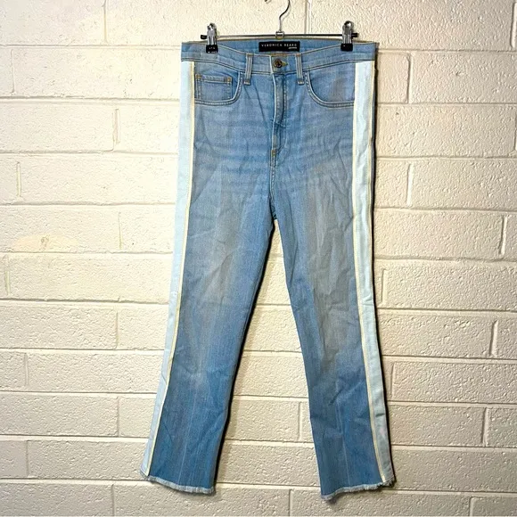 $278 Veronica Beard Carly 11&quot; Kick Flare Side Stripe High Rise Denim Jeans 28